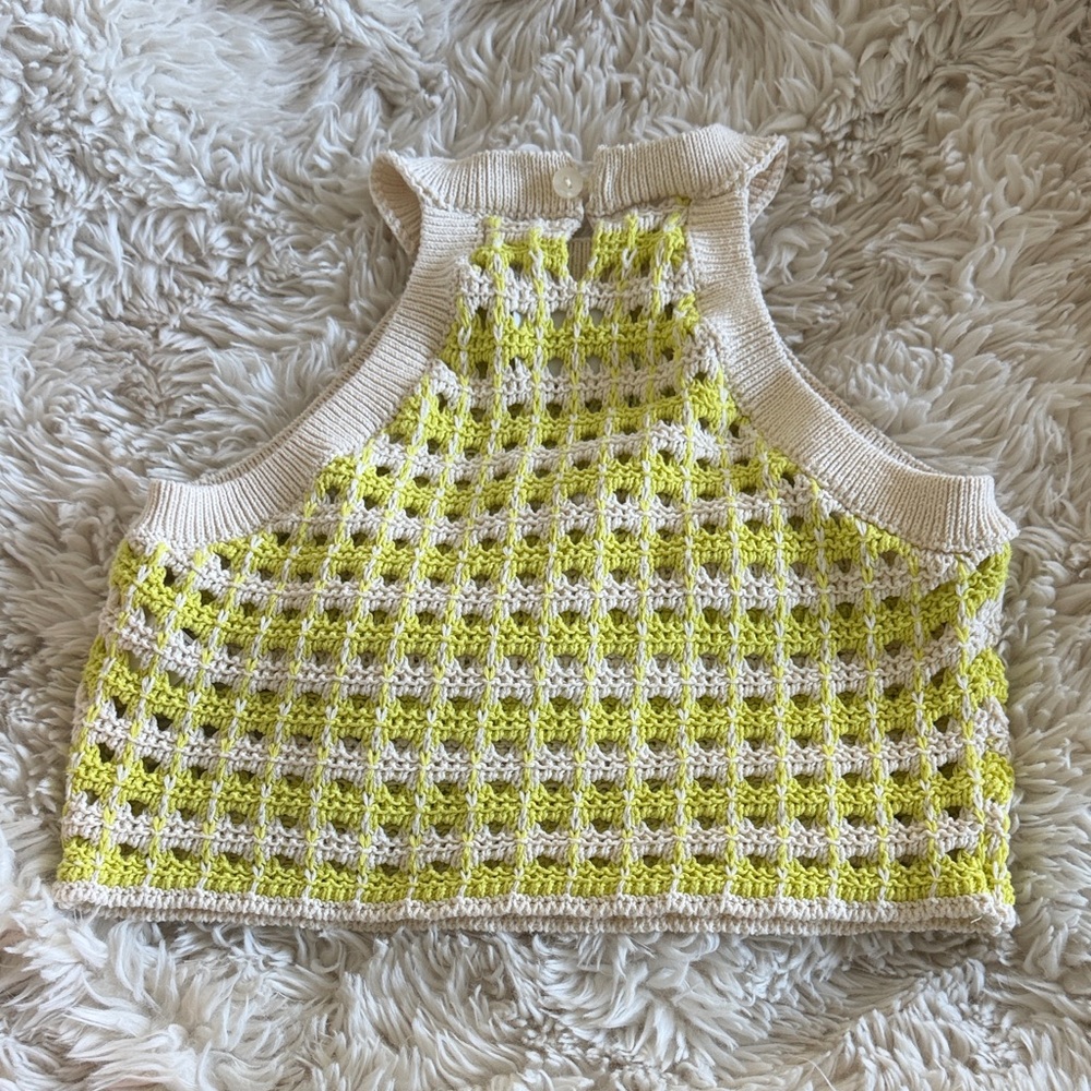 Zara Kids Yellow and Cream Crochet Tank Top - Picture 3 of 5
